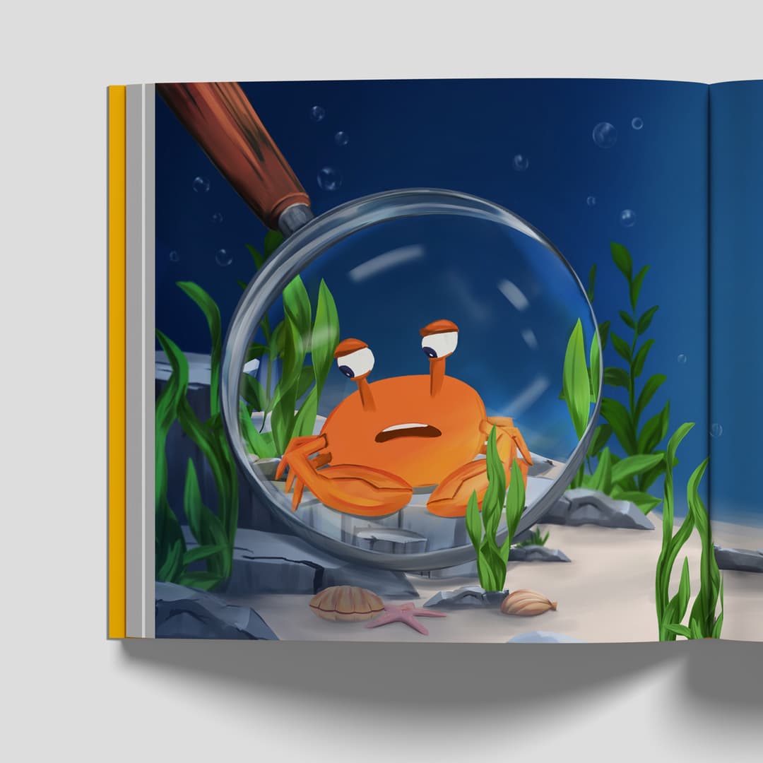 Vizualni identitet:
 - Definiranje palete boja (morsko plava i energična narančasta) koja se proteže kroz slikovnicu, bojanku i promotivne materijale.