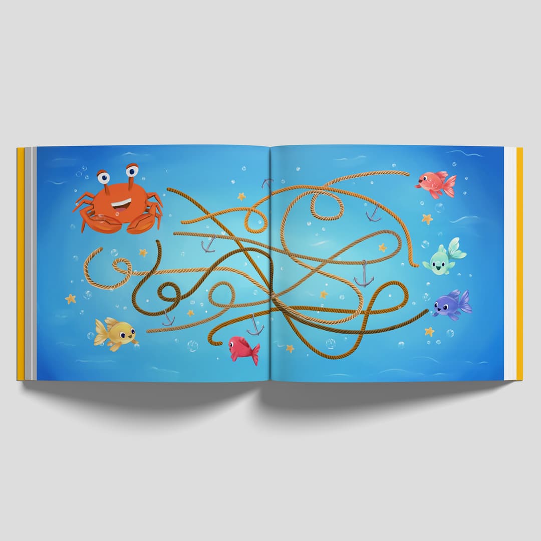 Interaktivni dodaci: Učenje kroz zabavu
 - Morski labirint: Ilustrirana zagonetka za razvoj logike i fine motorike, vizualno uklopljena u priču.
 - Potraga za školjkom: Igra opažanja skrivena unutar stranica koja potiče dijete na istraživanje detalja.
 - Dodana vrijednost: Elementi koji slikovnicu pretvaraju u aktivno iskustvo i potiču dulji angažman djeteta.