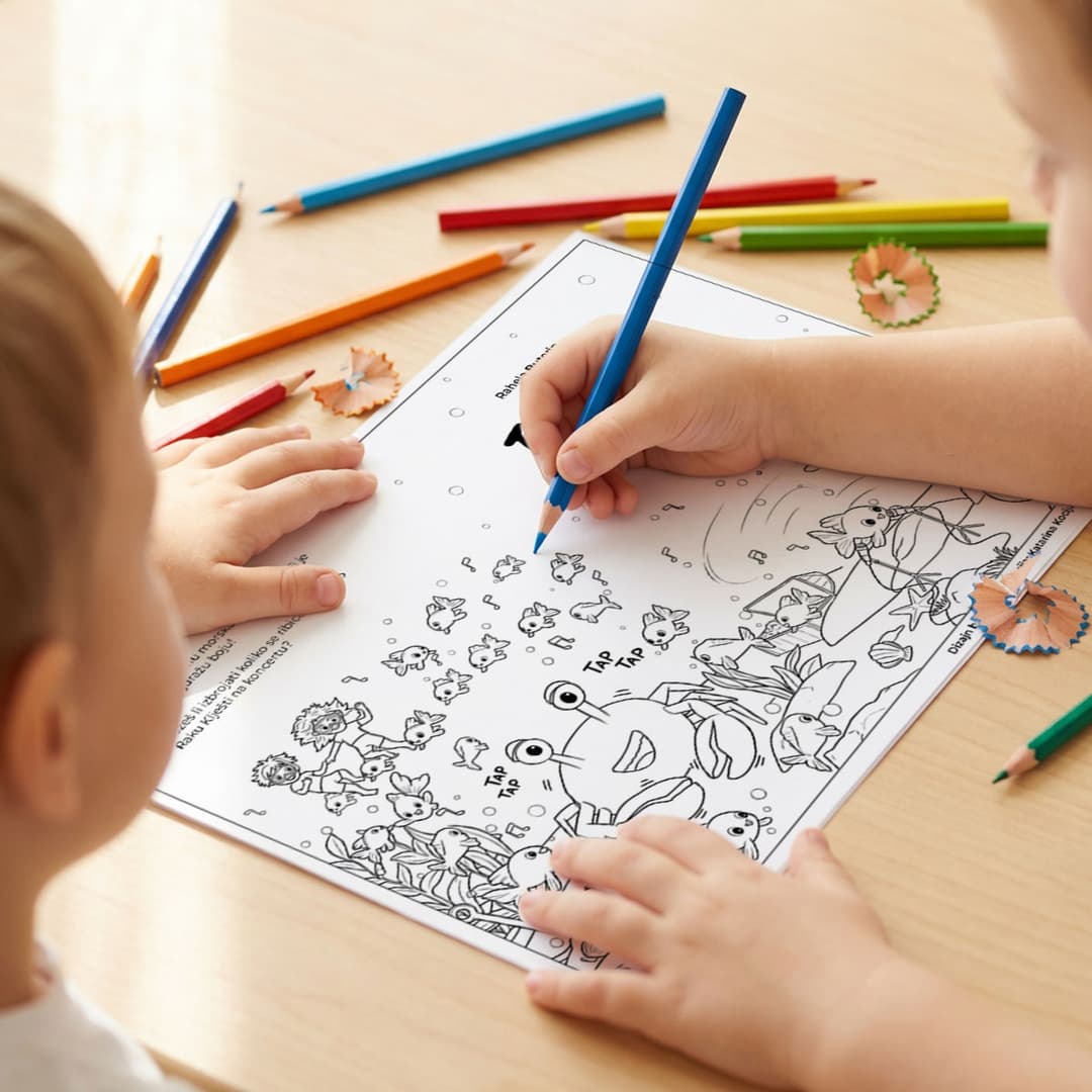 Edukativna bojanka:
 - Dizajnirana kao nastavak priče, omogućuje djeci da kroz vlastitu kreativnost i boje dodatno istraže svijet Raka Kliješti.